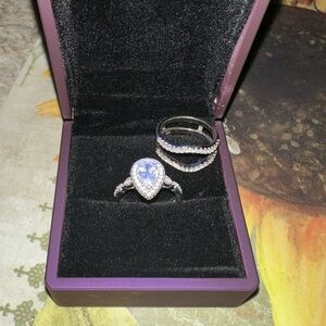 925 Sterling silver pear halo engagement ring with ring enhancer size 7